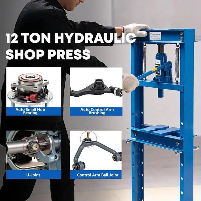 Alt view image 6 of 6 - 12-Ton Hydraulic h-Frame Shop Press with Adjustable Worktable & Press Plates | Heavy-Duty Press for Bending Straightening Bearing Installation | Ideal for Auto Repair Garages & Workshops,Blue