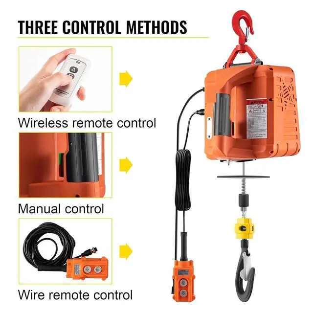 Alt view image 2 of 6 - 1100 lbs Electric Hoist Winch with Manual/Wired/Wireless Remote Control, 1500W Portable Pure Copp Electric Winch Crane 25 ft Lifting Height 16 ft/min Overload Protection for Towing Lifting
