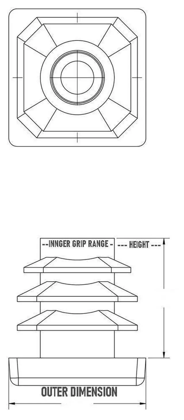 Alt view image 3 of 6 - SBDs (Pack of 12) 6.0 Plug for Square Tubing (SQR 6-3-10 PE-LD) to fit Square Tube End Caps Size OD 6.0" |Wall Thickness 3-10 Ga. (.259-.134") for ID 5.482 to 5.732 Made in USA
