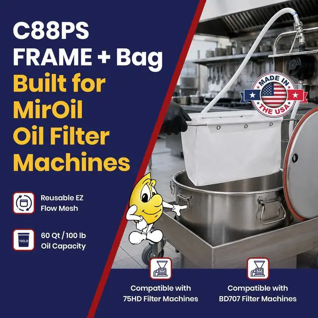 Alt view image 2 of 6 - C88PS Bag and Frame Combo, EZ Flow Fryer Filter Bag Part 02855, For Heavy Crumb Loads, Replacement for Filter Machines 75HD -79200, BD707-63470