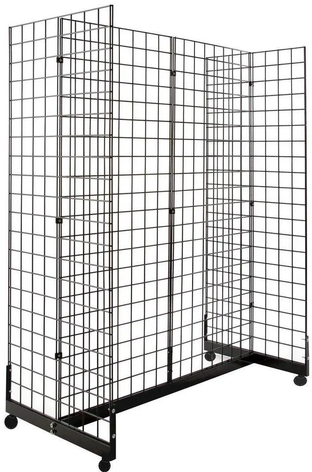 Main image of Gridwall Panel Display Fixture with Gondola Base - Black Grid Gondola Unit with Casters
