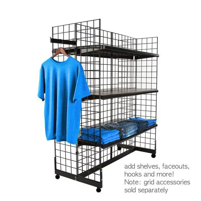 Alt view image 2 of 6 - Gridwall Panel Display Fixture with Gondola Base - Black Grid Gondola Unit with Casters