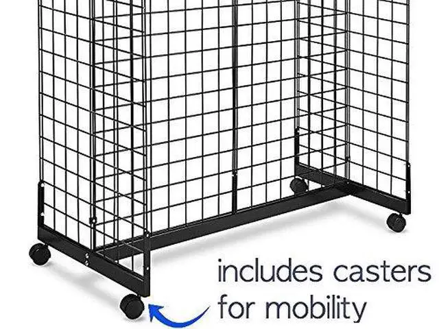 Alt view image 4 of 6 - Gridwall Panel Display Fixture with Gondola Base - Black Grid Gondola Unit with Casters