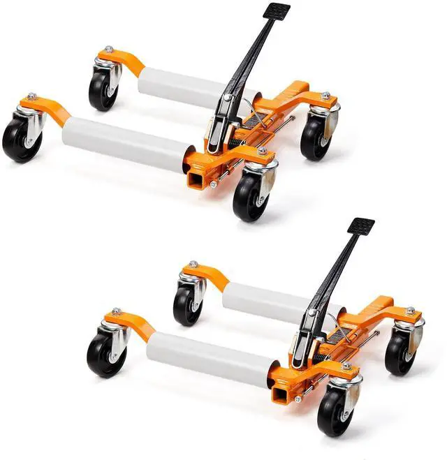 Main image of Car Wheel Dolly Jack Set of 2, Mechanical 3000-lbs Car Skates, 12'' Wheel Vehicle Positioning Jack, Heavy Duty Rollers with Ratcheting Foot Pedal for Tire Auto Repair Moving, Orange