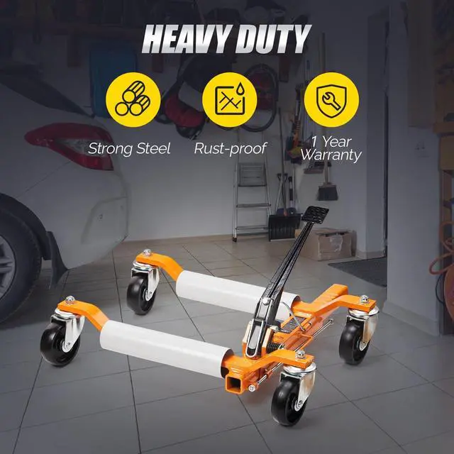 Alt view image 3 of 6 - Car Wheel Dolly Jack Set of 2, Mechanical 3000-lbs Car Skates, 12'' Wheel Vehicle Positioning Jack, Heavy Duty Rollers with Ratcheting Foot Pedal for Tire Auto Repair Moving, Orange