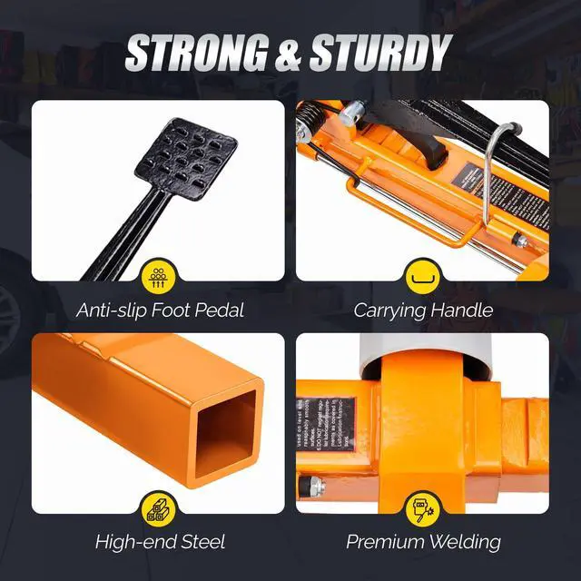 Alt view image 5 of 6 - Car Wheel Dolly Jack Set of 2, Mechanical 3000-lbs Car Skates, 12'' Wheel Vehicle Positioning Jack, Heavy Duty Rollers with Ratcheting Foot Pedal for Tire Auto Repair Moving, Orange