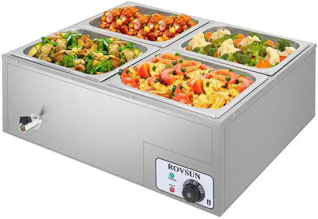 Main image of 42.3 QT 4 Pan Commercial Electric Food Warmer, Counter Top Electric Bain-Marie with Warming Plate, Steam Table Food Warmer for Catering, Parties Buffet and Restaurant, Stainless Steel, 1200W