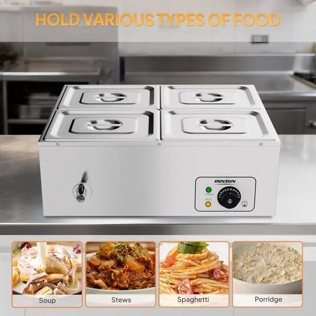 Alt view image 6 of 6 - 42.3 QT 4 Pan Commercial Electric Food Warmer, Counter Top Electric Bain-Marie with Warming Plate, Steam Table Food Warmer for Catering, Parties Buffet and Restaurant, Stainless Steel, 1200W