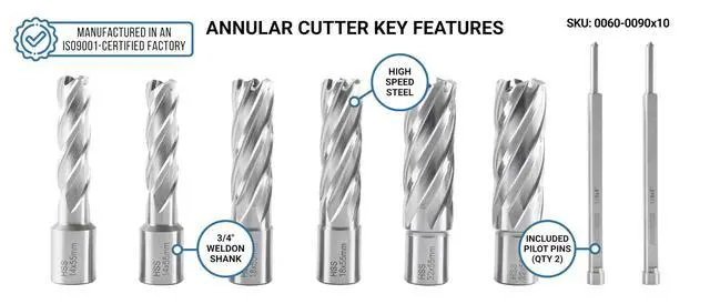 Alt view image 3 of 6 - Accusize HSS Annular Cutter Set, 0519-0055 | 14, 18, 22mm C.D.; 55mm Cut Depth, 19.05mm Weldon Shank, 8 Pcs