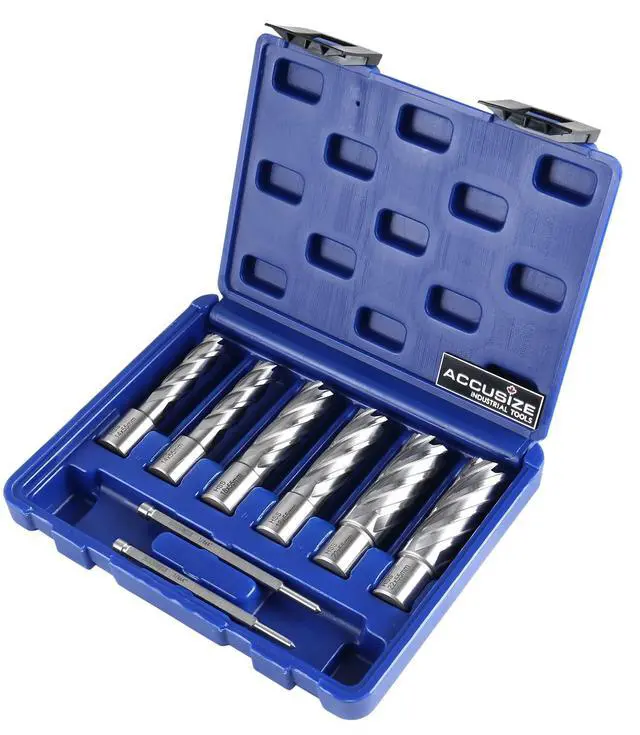 Alt view image 5 of 6 - Accusize HSS Annular Cutter Set, 0519-0055 | 14, 18, 22mm C.D.; 55mm Cut Depth, 19.05mm Weldon Shank, 8 Pcs
