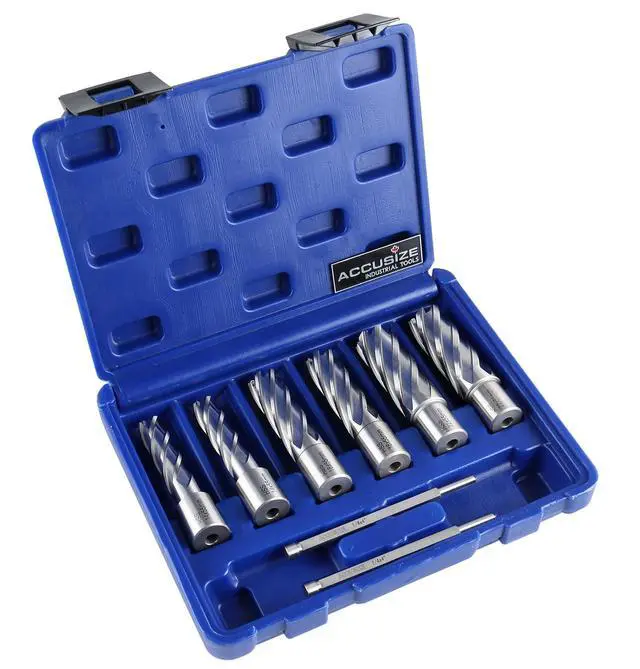 Alt view image 6 of 6 - Accusize HSS Annular Cutter Set, 0519-0055 | 14, 18, 22mm C.D.; 55mm Cut Depth, 19.05mm Weldon Shank, 8 Pcs