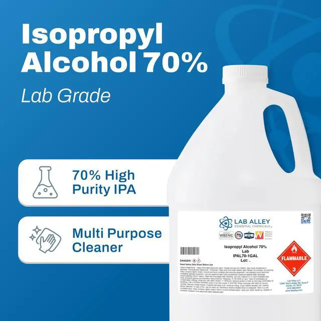 Alt view image 2 of 6 - Isopropyl Alcohol 70% (IPA) Lab Grade, Rubbing Alcohol & Cleaning Solvent for Laboratory, Industrial & Professional Use, Made in USA, 1 Gallon (Pack of 4 x 1 Quart Bottles)
