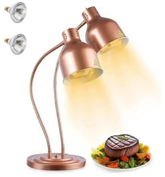 Main image of Food Heat Lamp 2-Head Electric Heating Lamp 500W Commercial Food Warmer Lamp for Food Electric Warming Lights for Restaurant, Buffet, Catering, Kitchen & Home Use (Rose Gold)