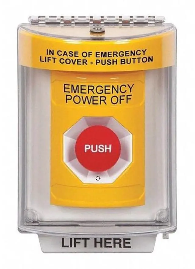 Main image of SS2231PO-EN Yellow Indoor/Outdoor Flush Turn-to-Reset Stopper Station with EMERGENCY POWER OFF Label English