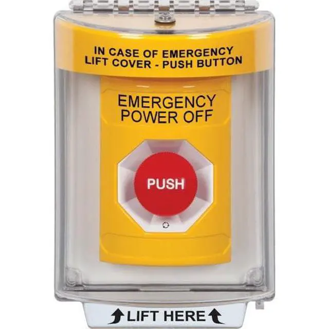 Alt view image 2 of 2 - SS2231PO-EN Yellow Indoor/Outdoor Flush Turn-to-Reset Stopper Station with EMERGENCY POWER OFF Label English