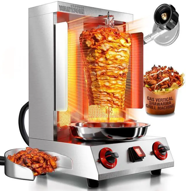 Main image of Shawarma Grill Machine - 22lbs Gas Vertical Rotisserie with Heat Shields and 2 Burners, 122°F to 752°F Stainless Steel Gyro Machine for Chicken, Beef, Party and Commercial Use