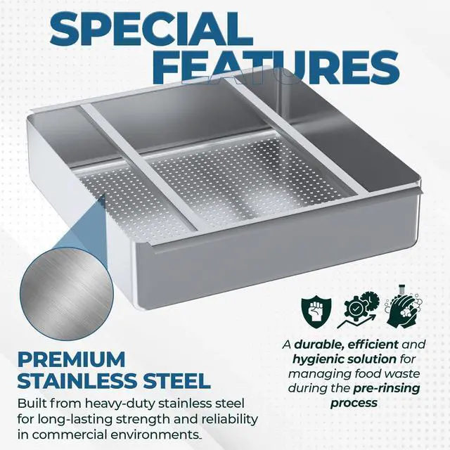 Alt view image 2 of 6 - Pre-Rinse Basket with Stainless Steel Slides | Premium Quality Stainless Steel Scrap Basket for Commercial Sinks (23-1/2 x 23-1/2 x 4)