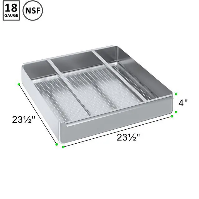 Alt view image 3 of 6 - Pre-Rinse Basket with Stainless Steel Slides | Premium Quality Stainless Steel Scrap Basket for Commercial Sinks (23-1/2 x 23-1/2 x 4)