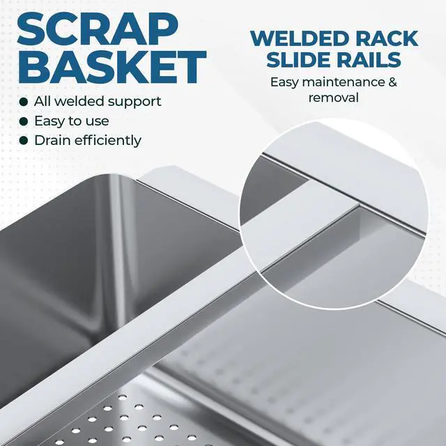 Alt view image 4 of 6 - Pre-Rinse Basket with Stainless Steel Slides | Premium Quality Stainless Steel Scrap Basket for Commercial Sinks (23-1/2 x 23-1/2 x 4)