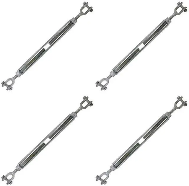 Main image of Jaw and Jaw Turnbuckles 1/2" x 12" (4-Pack), 2,200 LBS Working Load Limit, UNC Thread Hot-Dipped Galvanized Turnbuckle Heavy Duty for Wire Rope, in-Line Pulls & Tension Applications