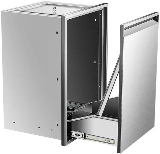 Main image of Pull Out Trash Drawer, 19''W x 27''H x 16''D Stainless Steel Built-in Single Trash Drawer Outdoor Kitchen Cabinets Trash Bin for BBQ Island Grill Station
