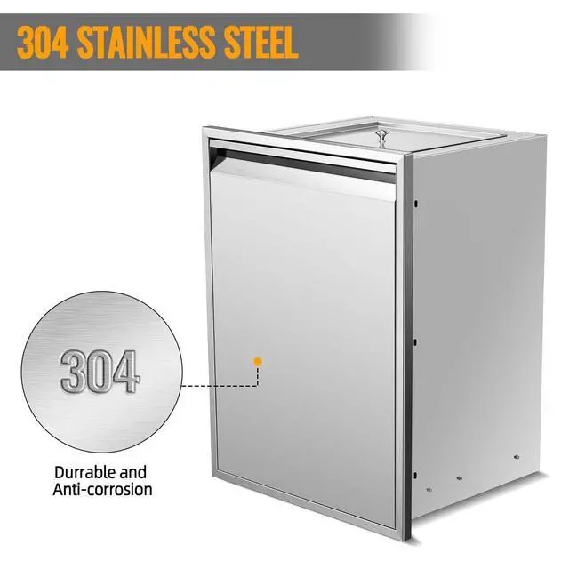 Alt view image 6 of 6 - Pull Out Trash Drawer, 19''W x 27''H x 16''D Stainless Steel Built-in Single Trash Drawer Outdoor Kitchen Cabinets Trash Bin for BBQ Island Grill Station