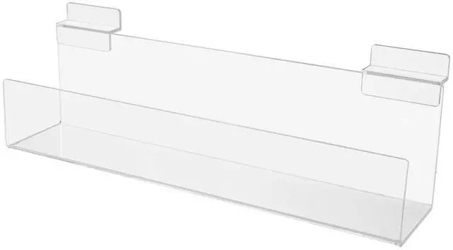 Main image of 24 Pack Acrylic Slatwall J Ledge 12 Inch Wide by 2.5 Inch Deep Clear Floating Retail Product Display for Salons Boutiques and Specialty Shops