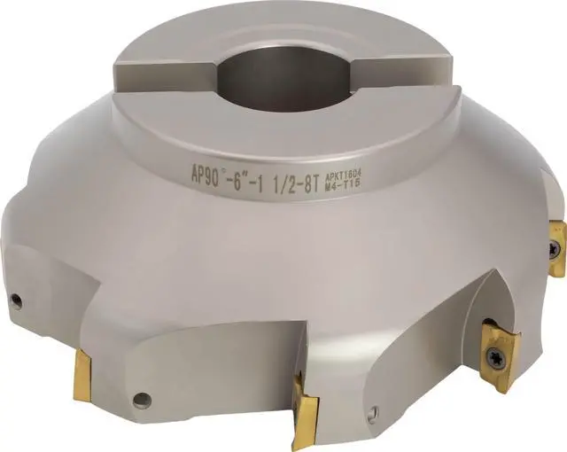 Alt view image 2 of 2 - 6" 90° Indexable Face (Shell) Mill, for Square Shoulder Milling, 1 1/2" Arbor Hole Diameter, 8 Flute, with 8 pcs APKT1604 Carbide Inserts