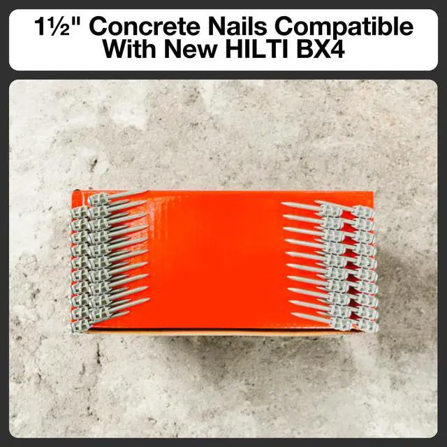 Alt view image 2 of 4 - 1½ Concrete Nails Compatible With Hilti BX4 1,000 Count Collated Flat Head Shoot-Drive Nails with Hardened Steel Shank Heavy-Duty Fasteners for Concrete, Masonry & Construction Projects