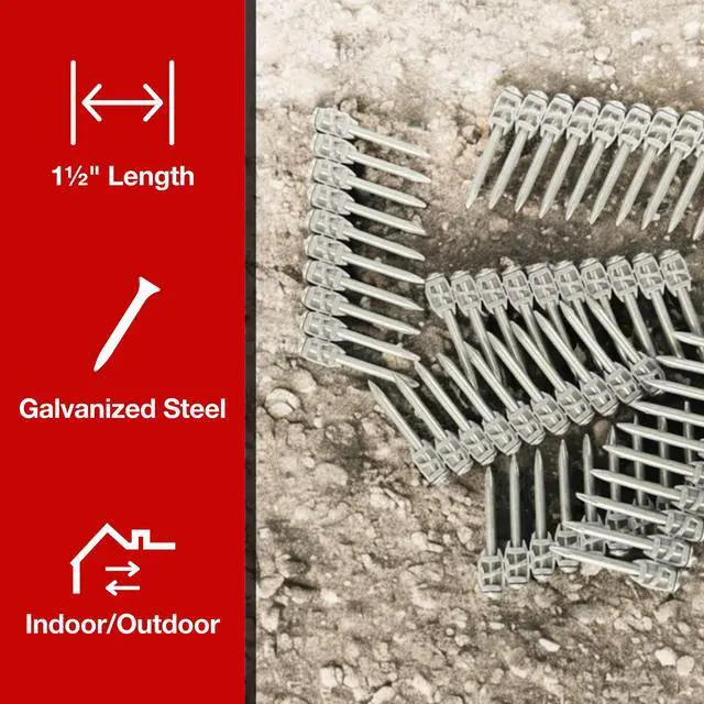 Alt view image 3 of 4 - 1½ Concrete Nails Compatible With Hilti BX4 1,000 Count Collated Flat Head Shoot-Drive Nails with Hardened Steel Shank Heavy-Duty Fasteners for Concrete, Masonry & Construction Projects