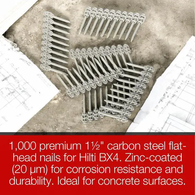 Alt view image 4 of 4 - 1½ Concrete Nails Compatible With Hilti BX4 1,000 Count Collated Flat Head Shoot-Drive Nails with Hardened Steel Shank Heavy-Duty Fasteners for Concrete, Masonry & Construction Projects