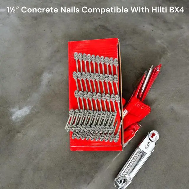 Alt view image 2 of 5 - 1¼ Concrete Nails Compatible With Hilti BX4 1,000 Count Collated Flat Head Shoot-Drive Nails with Hardened Steel Shank Heavy-Duty Fasteners for Concrete, Masonry & Construction Projects
