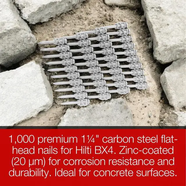 Alt view image 5 of 5 - 1¼ Concrete Nails Compatible With Hilti BX4 1,000 Count Collated Flat Head Shoot-Drive Nails with Hardened Steel Shank Heavy-Duty Fasteners for Concrete, Masonry & Construction Projects