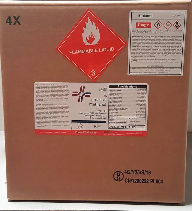 Alt view image 3 of 4 - Methanol, HPLC, ACS, 99.9% Min, 4-Liter, Case of 4