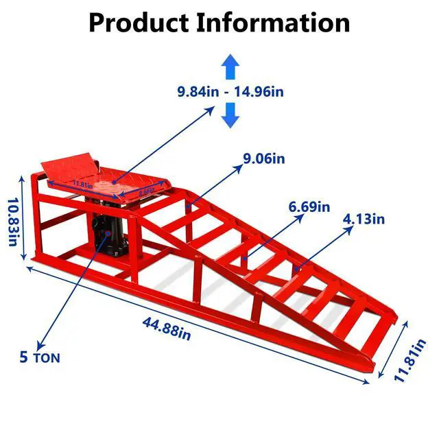 Alt view image 2 of 6 - 2PCS Hydraulic Car Ramps, 5T 11000lbs Heavy Duty Adjustable Steel Lift Ramps, Hydraulic Vehicle Ramps Lift Ramp for Oil Changes, Car Lifts for Home Garage, Vehicle Auto Garage Repair (Red)