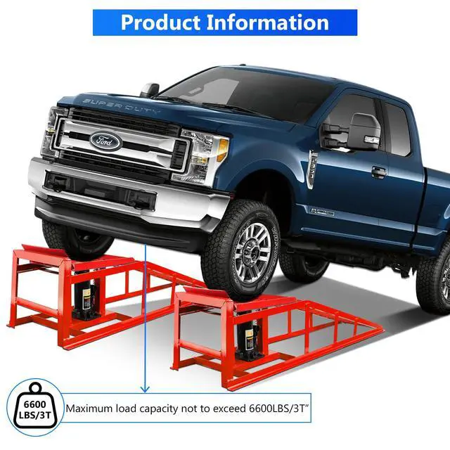 Alt view image 3 of 6 - 2PCS Hydraulic Car Ramps, 5T 11000lbs Heavy Duty Adjustable Steel Lift Ramps, Hydraulic Vehicle Ramps Lift Ramp for Oil Changes, Car Lifts for Home Garage, Vehicle Auto Garage Repair (Red)