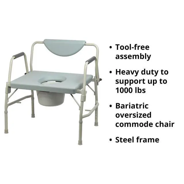 Alt view image 4 of 6 - Heavy-Duty Bariatric Commode Chair with 12 qt Bucket, 1000 lbs Weight Capacity, 23 1/4 in Seat Width, 1 Count