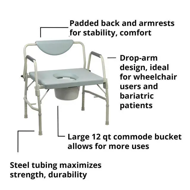 Alt view image 5 of 6 - Heavy-Duty Bariatric Commode Chair with 12 qt Bucket, 1000 lbs Weight Capacity, 23 1/4 in Seat Width, 1 Count