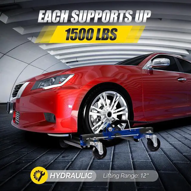 Alt view image 2 of 6 - Car Wheel Dolly Set of 2, Mechanical 3000-lbs Car Wheel Skates, 12'' Wheel Vehicle Positioning Jack, Heavy Duty Rollers, Moving Cars, Trucks, Trailers, Motorcycles, and Boats