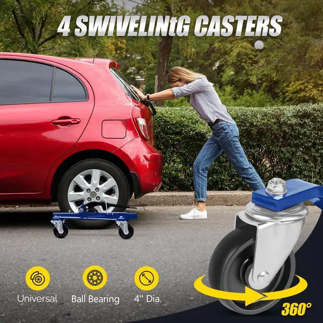 Alt view image 4 of 6 - Car Wheel Dolly Set of 2, Mechanical 3000-lbs Car Wheel Skates, 12'' Wheel Vehicle Positioning Jack, Heavy Duty Rollers, Moving Cars, Trucks, Trailers, Motorcycles, and Boats