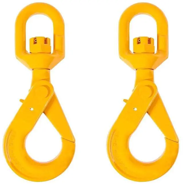 Main image of (2 Pack 3/8'' Self Locking Swivel Hook Grade 80-7100 LBS Working Load Limit 3.2 Ton - Yellow Painted Forged Steel Swivel Lifting Hook
