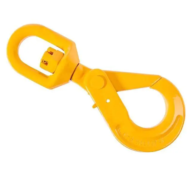 Alt view image 4 of 6 - (2 Pack 3/8'' Self Locking Swivel Hook Grade 80-7100 LBS Working Load Limit 3.2 Ton - Yellow Painted Forged Steel Swivel Lifting Hook
