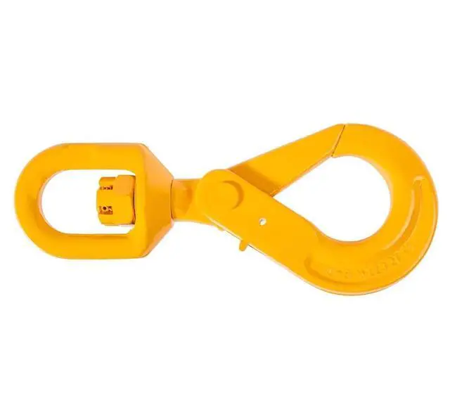 Alt view image 6 of 6 - (2 Pack 3/8'' Self Locking Swivel Hook Grade 80-7100 LBS Working Load Limit 3.2 Ton - Yellow Painted Forged Steel Swivel Lifting Hook
