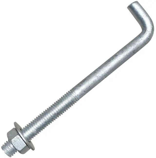 Main image of 5/8" X 8" Threaded Concrete Anchor L-Bolts (Nuts & Washers Included) - Hot Dipped Galvanized - Sill Plate, Base Plate, Masonry, Wood, Cement Anchors, J Bolt (75, 5/8" x 8")
