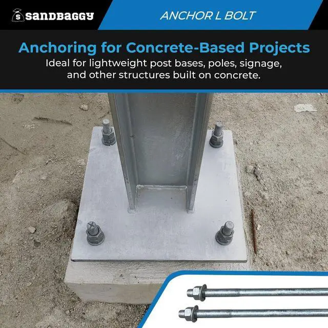 Alt view image 5 of 6 - 5/8" X 8" Threaded Concrete Anchor L-Bolts (Nuts & Washers Included) - Hot Dipped Galvanized - Sill Plate, Base Plate, Masonry, Wood, Cement Anchors, J Bolt (75, 5/8" x 8")