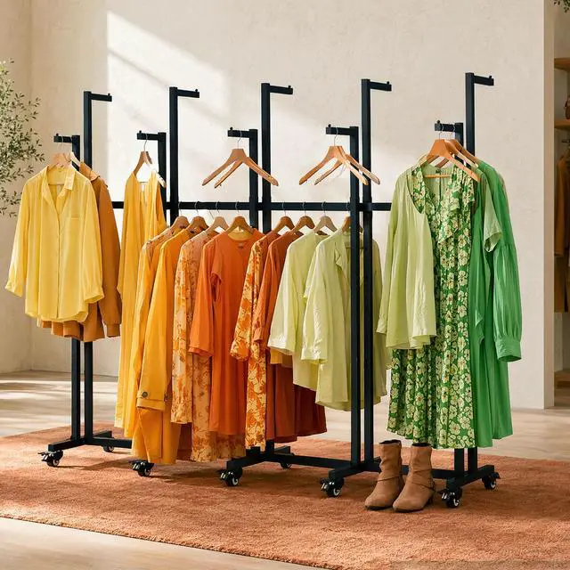 Main image of Metal Clothing Rack, 6 Arms Clothes Display Racks with Wheels, Adjustable Floor Standing Garment Rack From 46.85" to 64", Portable Retail Display Stand for Boutique Stores (Black, 10 Arm/91.3in)