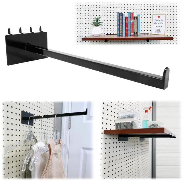Main image of 12" Pegboard Straight Arm Faceout Hook, Peg Shelf Bracket, Black, 10 Pack
