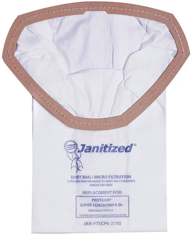 Main image of JAN-PTSCP6-2(10) Premium Replacement Commercial Vacuum Bag for ProTeam Super Coach Pro 6, GoFree Pro & ProVac FS 6 Qt. Vacuums(10-10 Packs)