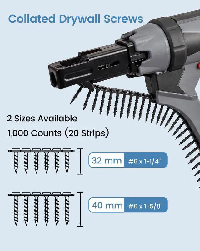 Alt view image 2 of 6 - Collated Drywall Screw #6 x 1-1/4 inch Coarse Thread Drywall to Wood Screws for Wood Framing Drywall Sheetrock 1000 Count, 8 Buckets