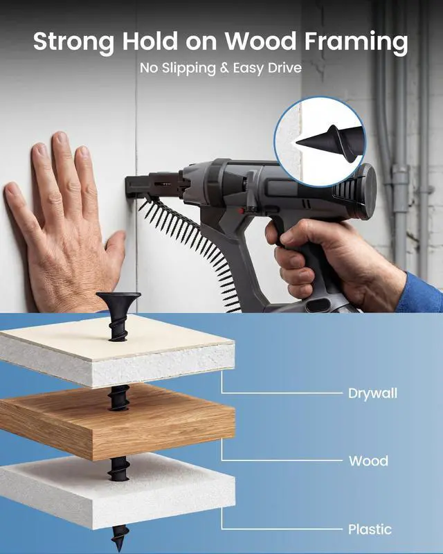 Alt view image 5 of 6 - Collated Drywall Screw #6 x 1-1/4 inch Coarse Thread Drywall to Wood Screws for Wood Framing Drywall Sheetrock 1000 Count, 8 Buckets